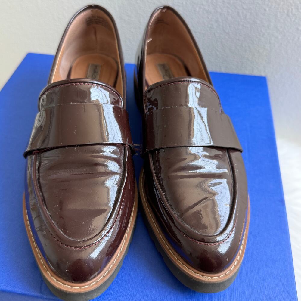 Nordstrom Halogen Burgundy Red Patent Leather Chunky Lug Sole Loafers 8
